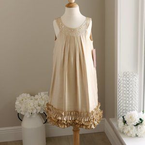 Girl's Gold Dress Couture Boutique Sleeveless Jewels Party Special Occasion NWT